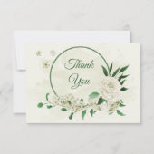 Ivoor witte bloemen groen bruiloft bedankkaart (Voorkant)