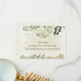 Ivoor witte bloemen groen bruiloft bedankkaart