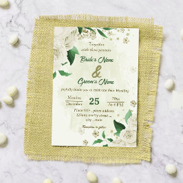 Ivoor witte bloemen groen bruiloft kaart