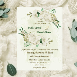 Ivoor witte bloemen groen bruiloft kaart