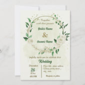 Ivoor witte bloemen groen bruiloft kaart (Voorkant)