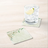 Ivoor witte bloemen groen bruiloft kartonnen onderzetters (Insitu)