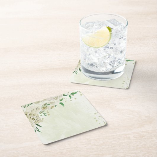 Ivoor witte bloemen groen bruiloft kartonnen onderzetters (Insitu)