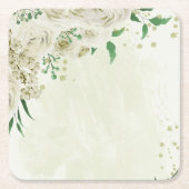 Ivoor witte bloemen groen bruiloft kartonnen onderzetters (Voorkant)