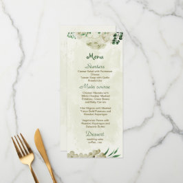 Ivoor witte bloemen groen bruiloft menu