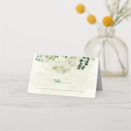 Ivoor witte bloemen groen bruiloft plaatskaartje