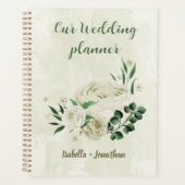 Ivoor witte bloemen groen bruiloft planner (Voorkant)