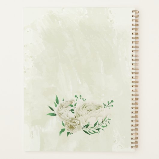 Ivoor witte bloemen groen bruiloft planner (Achterkant)