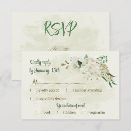 Ivoor witte bloemen groen bruiloft RSVP kaartje