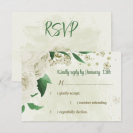 Ivoor witte bloemen groen bruiloft RSVP kaartje