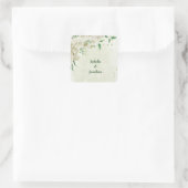 Ivoor witte bloemen groen bruiloft vierkante sticker (Tas)