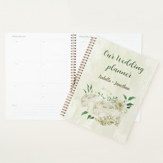 Ivoor witte bloemen groen trouwen planner (Display)
