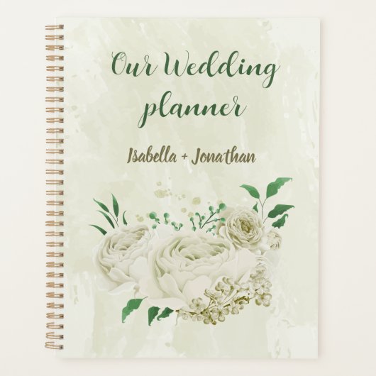 Ivoor witte bloemen groen trouwen planner (Voorkant)