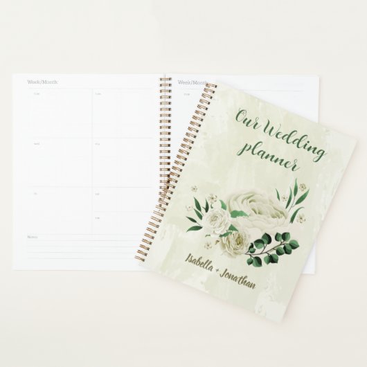 Ivoor witte bloemen groen trouwen planner (Display)