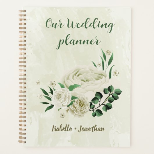 Ivoor witte bloemen groen trouwen planner (Voorkant)