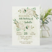 Ivoor witte bloemen groen verjaardag kaart (Staand voorkant)