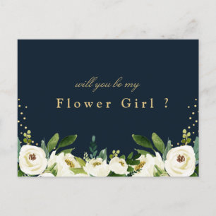 Ivoor witte bloemen word jij mijn bloemenmeisje ka uitnodiging briefkaart
