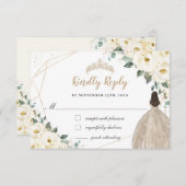 Ivoor witte bloemenkwintet Quinceañera Champagnedr RSVP Kaartje (Voorkant / Achterkant)