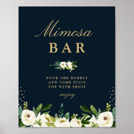 Ivoor witte bloemige bruids-shower mimosa bar bord poster