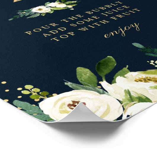 Ivoor witte bloemige bruidsdouche mimosa bar bord poster (Hoek)