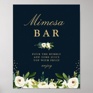 Ivoor witte bloemige bruidsshower mimosa bar bord poster