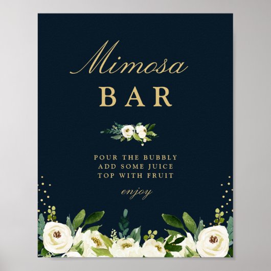 Ivoor witte bloemige bruidsshower mimosa bar bord poster (Voorkant)