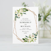 Ivoor witte bloemige geometrische save-the-date ka save the date (Staand voorkant)