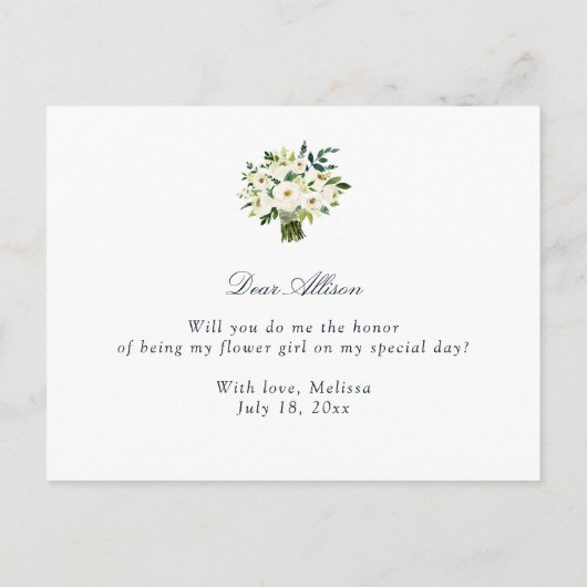 Ivoor witte bloemige wil jij mijn bloemenmeisje ka uitnodiging briefkaart (Achterkant)