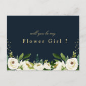 Ivoor witte bloemige wil jij mijn bloemenmeisje ka uitnodiging briefkaart (Voorkant)