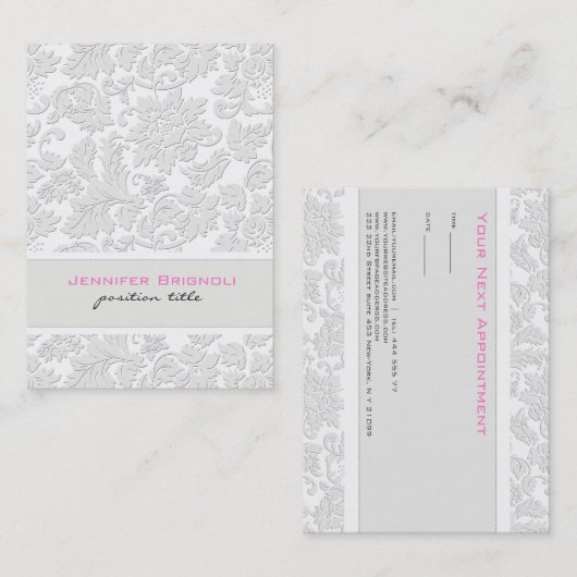 Ivoor witte damast reliëf effect visitekaartje (Voorkant / Achterkant)