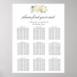 ivoor - witte florale trouwzittingskaart poster