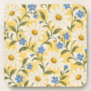 Ivoor witte madeliefjes en blauwe bloemen op boter bier onderzetter