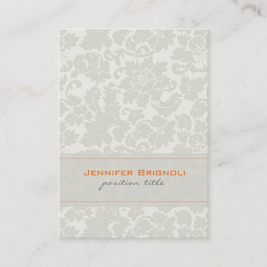 Ivoor witte monotonen  bloemdamast visitekaartje (Voorkant)