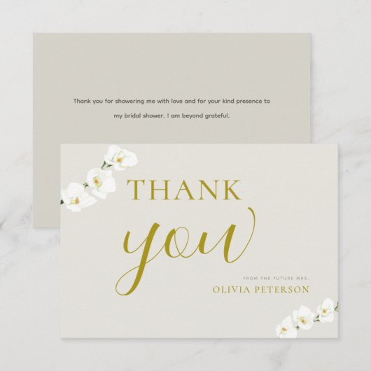 Ivoor witte orchideeën eenvoudige elegante bruilof bedankkaart (Voorkant / Achterkant)