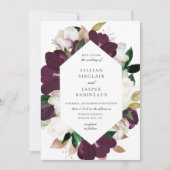 Ivoor Witte Pruim Paarse Bloemen Lijst Bruiloft Kaart (Voorkant)