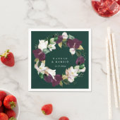 Ivoor Witte Pruim Paarse Bloemenkrans Smaragd Servet (Insitu)