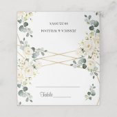 Ivoor witte rozen bloemengroen bruiloft tafel plaatskaartje (Buitenkant ongevouwen)