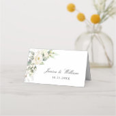 Ivoor witte rozen bloemengroen bruiloft tafel plaatskaartje (Achterkant)