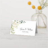 Ivoor witte rozen bloemengroen bruiloft tafel plaatskaartje (Achterkant)