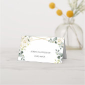 Ivoor Witte Rozen Bloemrijke Groene Huwelijks Tafe Plaatskaartje (Achterkant)