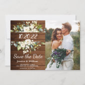 Ivoor Witte Rozen Groene Foto Save the Date Kaart (Voorkant)