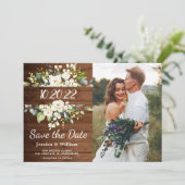 Ivoor Witte Rozen Groene Foto Save the Date Kaart (Staand voorkant)