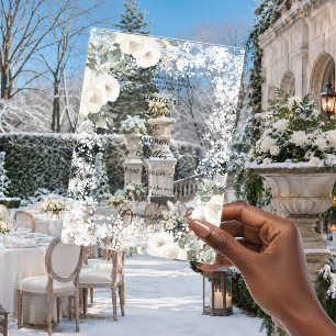Ivoor witte rozen salie sneeuw winter luxe bruilof acryl uitnodigingen