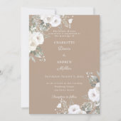 Ivoor witte rozen taupe bruiloft kaart (Voorkant)