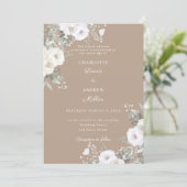 Ivoor witte rozen taupe bruiloft kaart (Staand voorkant)