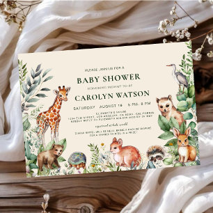 Ivoor Woodland Cute Animals Eucalyptus Baby shower Kaart