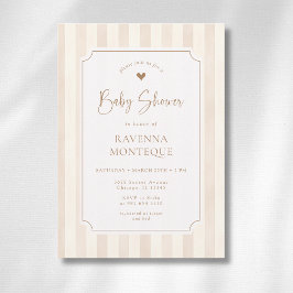 Ivoor Zachte Bruine Strepen Gouden Frame Baby Show Kaart
