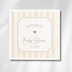 Ivoor Zachte Bruine Strepen Gouden Frame Baby Show Servet