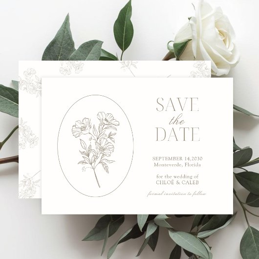 Ivoor & Zand | Chic Bloemen Huwelijk Opslagkaart Save The Date