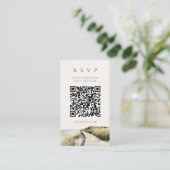 Ivoor Zand Oceaan Script Cape Cod QR Code RSVP Kaa Informatiekaartje (Staand voorkant)